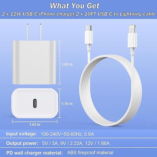 iPhone Fast Charger, 2 Pack PD USB C Wall Charger Block Plug