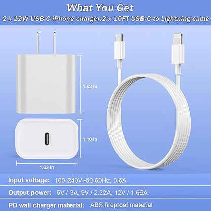 iPhone Fast Charger, 2 Pack PD USB C Wall Charger Block Plug