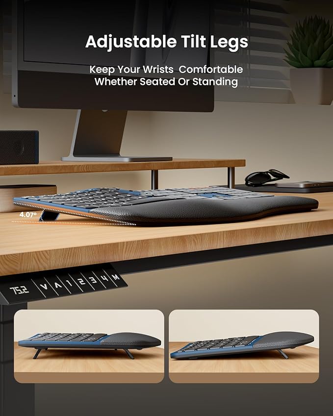 ProtoArc Ergonomic Wireless Keyboard Mouse, EKM01 Plus Full Size Ergo Bluetooth