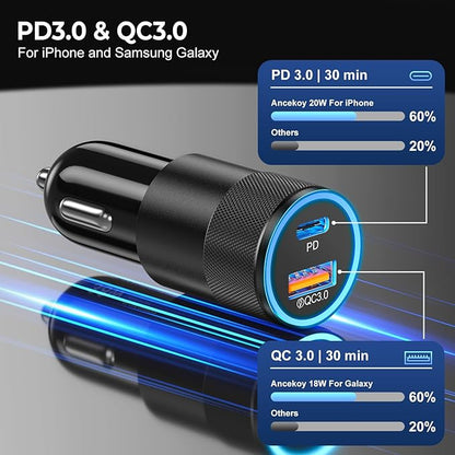 6 Pack USB C Car Charger, Ancekoy 38W Dual USB-C + USB-A Car Charger Adapter