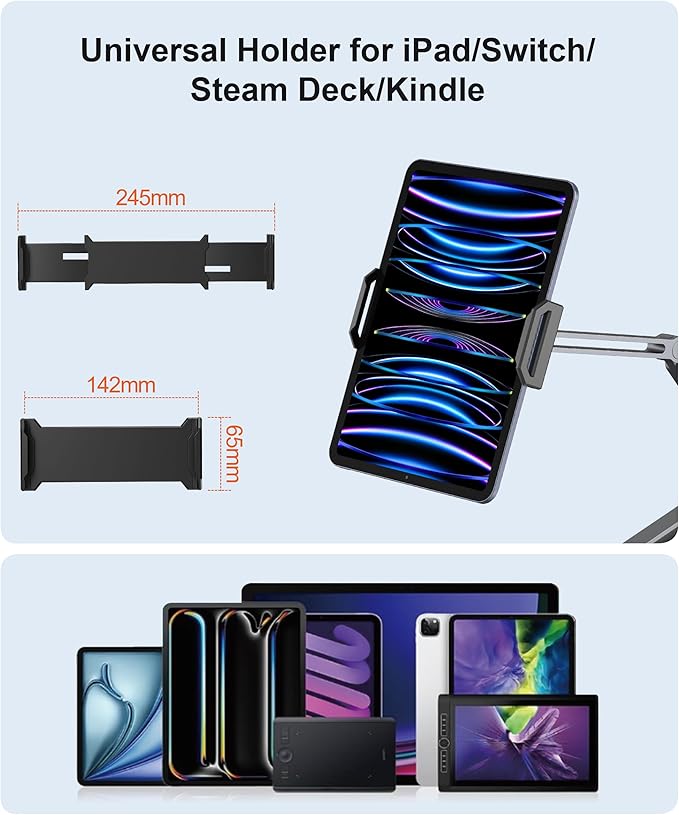 Tablet Arm Mount with Super Grip, Adjustable Foldable Holder & Heavy Duty