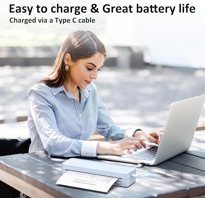 Inkless Portable Printer for Travel, Wireless Thermal Printer Supports 8.5" x