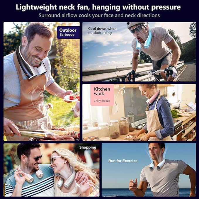 AI Neck Fan, 4 Speeds Adjustable Portable Personal Fan Rechargeable, 4000 mAh