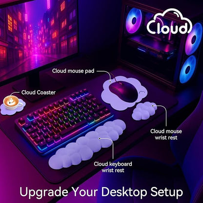 Cloud Wrist Rest for Computer Keyboard, 4-in-1 Memory Foam Leather Cloud