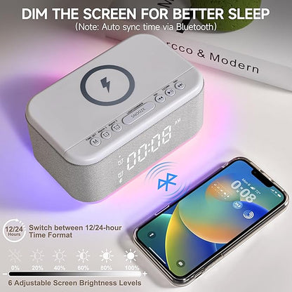 Alarm Clock Speaker Wireless Charger, Digital Alarm Clocks Bedrooms Bluetooth