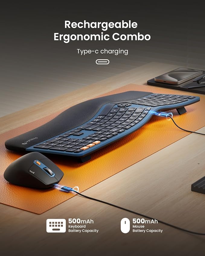 ProtoArc Ergonomic Wireless Keyboard Mouse, EKM01 Plus Full Size Ergo Bluetooth
