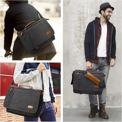 ESTARER Computer Messenger Bag 15-15.6 inch, Water-resistant Canvas Work Bag