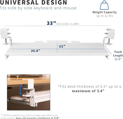 VIVO Large Height Adjustable Under Desk Keyboard Tray, C-clamp Mount System