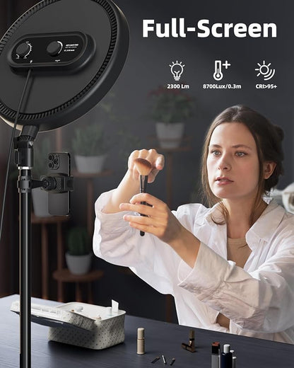 TODI Large Ring Light with 79" Stand, 6500K Full-Screen Selfie Light Ring with