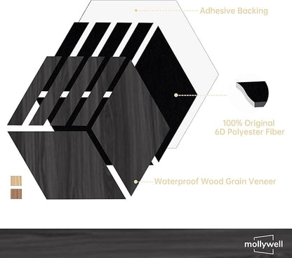 Mollywell Hexagon Acoustic Panels, 12 Pack |Wood Veneer|High Density Sound