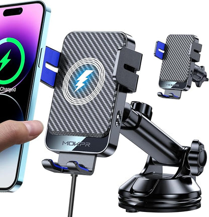 Wireless Car Charger, MOKPR 15W Fast Charging Auto-Clamping Car Mount