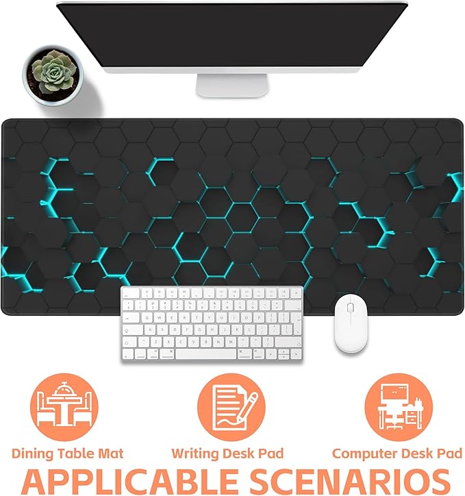 Mouse Pad Large Abstract Hexagonal Neon Non-Slip Game Desk Mat