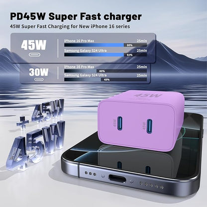 iPhone 16 15 Pro Max Charger Fast Charging, 45W Dual Port USB C Fast Charger