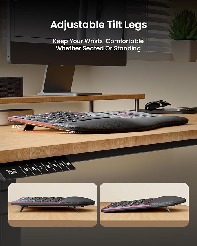ProtoArc Ergonomic Wireless Keyboard Mouse, EKM01 Plus Full Size Ergo Bluetooth