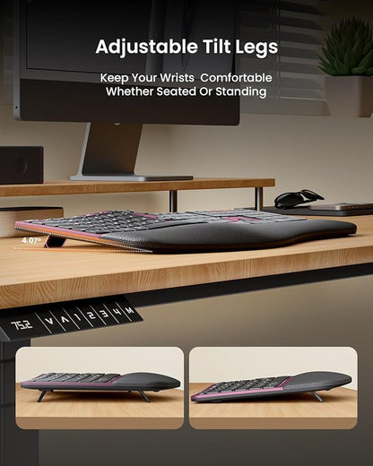 ProtoArc Ergonomic Wireless Keyboard Mouse, EKM01 Plus Full Size Ergo Bluetooth