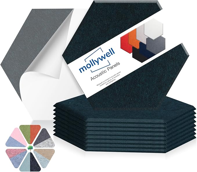 Mollywell Hexagon Acoustic Panels, High Density, Soundproofing, Decorative