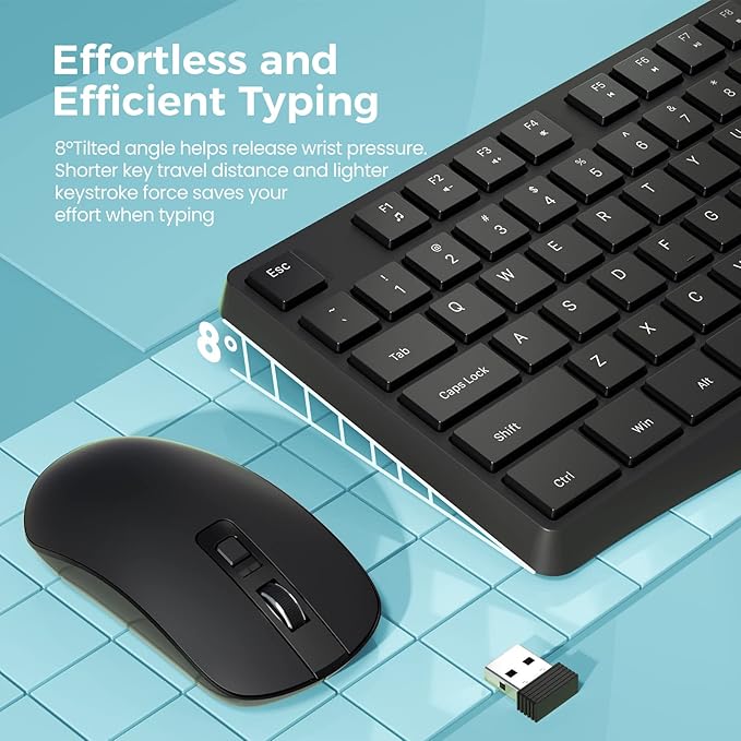 Wireless Keyboard and Mouse Combo, Lovaky 2.4G Full-Sized Ergonomic Keyboard