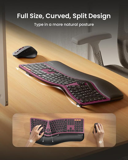 ProtoArc Ergonomic Wireless Keyboard Mouse, EKM01 Plus Full Size Ergo Bluetooth