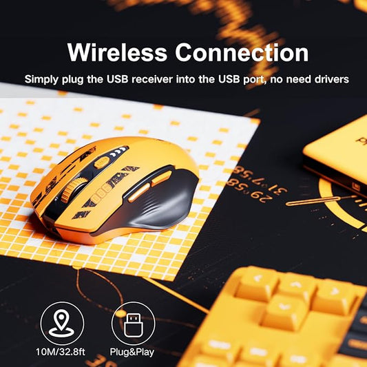 Wireless Mouse, Upgraded 2.4GHz Rechargeable Ergonomic Computer Mouse, 4 Levels