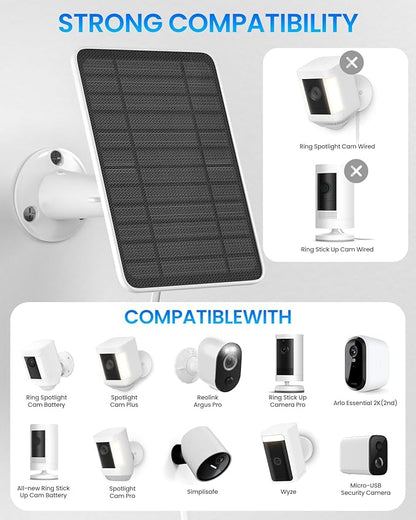 5W Solar Panel for Ring Camera, Solar Panel Charger Compatible