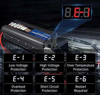 LVYUAN 1000 Watt Pure Sine Wave Power Inverter 12V to 110V/120V DC to AC
