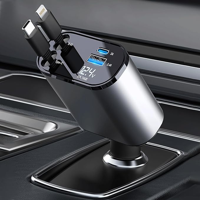 Retractable Car Charger with 100W, 4 in 1 Car Fast Charger