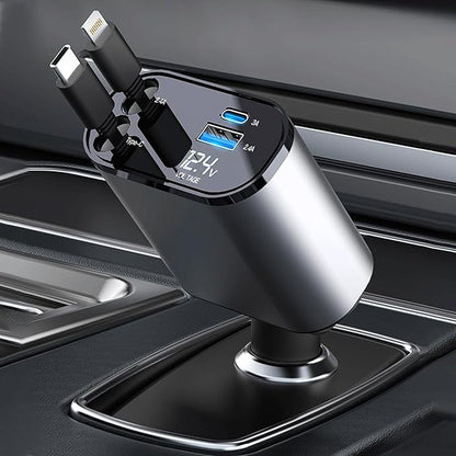 Retractable Car Charger with 100W, 4 in 1 Car Fast Charger