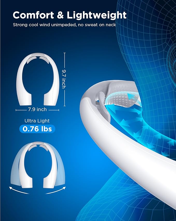 AI Neck Fan, 4 Speeds Adjustable Portable Personal Fan Rechargeable, 4000 mAh