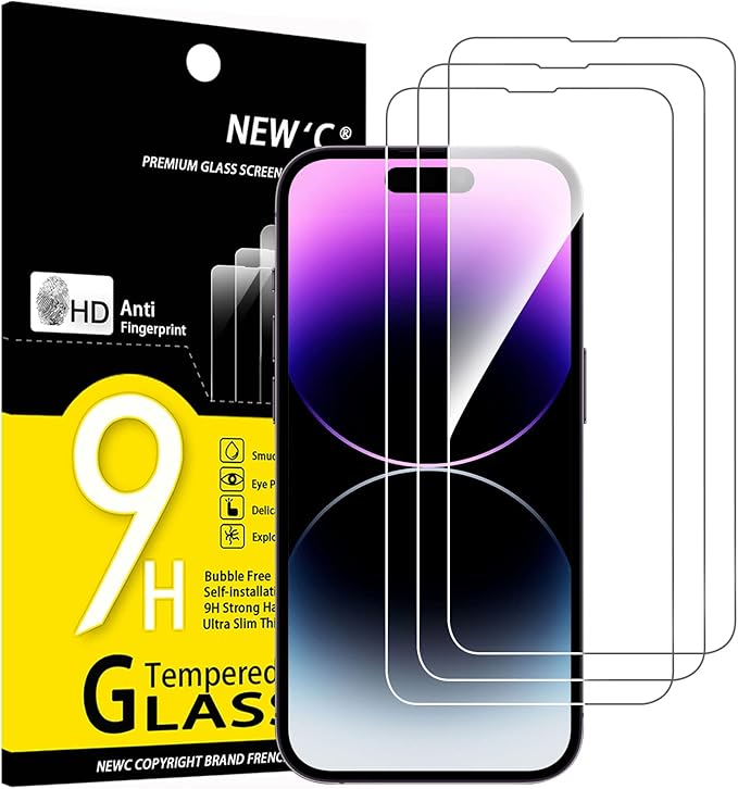 NEW'C 3 Pack Designed for iPhone 14 Pro Max Screen Protector, Enhanced Tempered