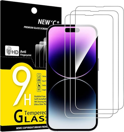 NEW'C 3 Pack Designed for iPhone 14 Pro Max Screen Protector, Enhanced Tempered