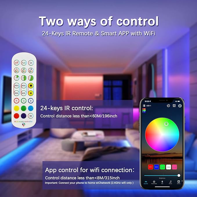 RGBZONE 2.4GHz WiFi LED Controller, IR Wireless Remote Control, 2-Ports Smart