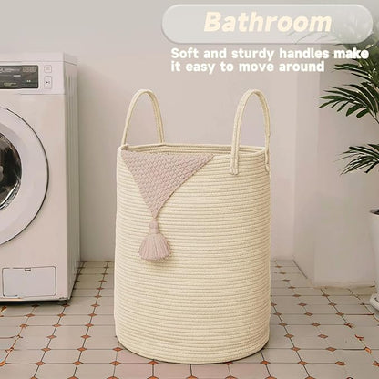 Large Woven Laundry Basket Hamper, 100L Cotton Rope Storage Bin