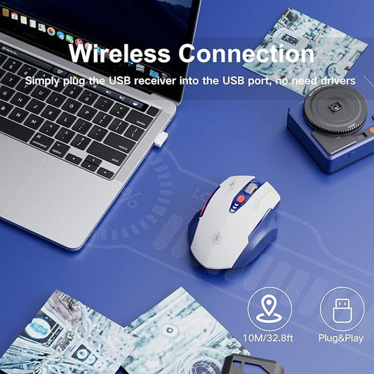 Wireless Mouse, Visible Battery Display，Rechargeable Laptop Mouse Wireless 2.4G