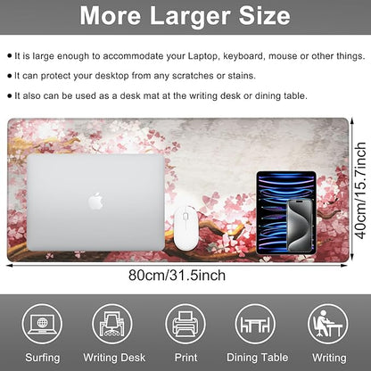 Mouse Pad, Large Blooming Sakura Desk Mat, Extended Non-Slip Gaming Keyboard