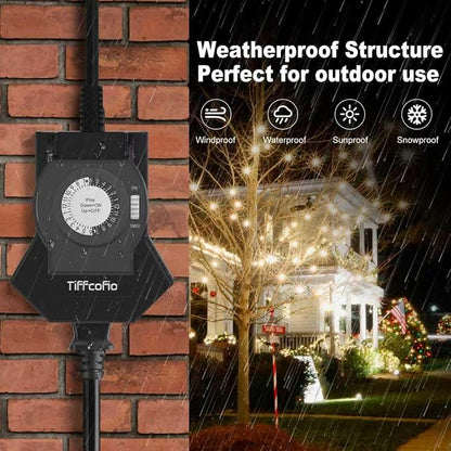 Outdoor Timer Outlet Waterproof, 24 Hour Mechanical Light Timer Outdoor