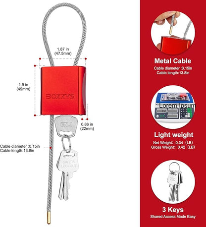 Cable Padlock with 3 Keys | L 1.15ft, D 1/6in Adjustable Steel Cable Lock |