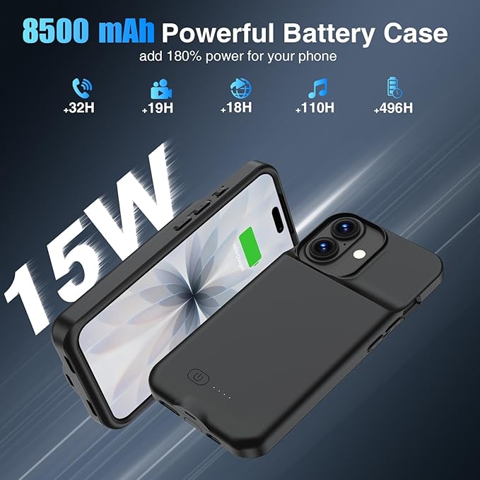 GIN FOXI Battery Case for iPhone 17, Charging Case Charger 8500mAh Ultra-Slim
