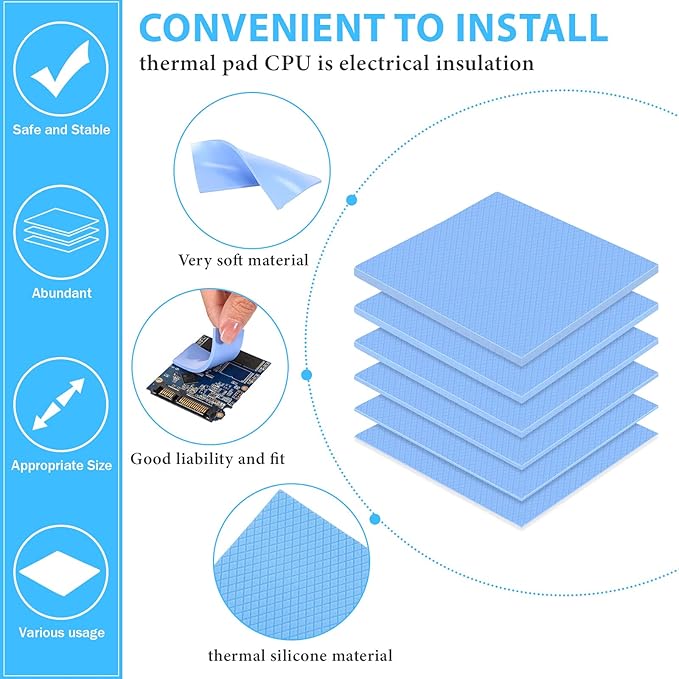 Frienda 6 Pcs Thermal Pad 100 x 100 mm, 0.5 mm, 1 mm, 1.5 mm, 2 mm, 2.5 mm