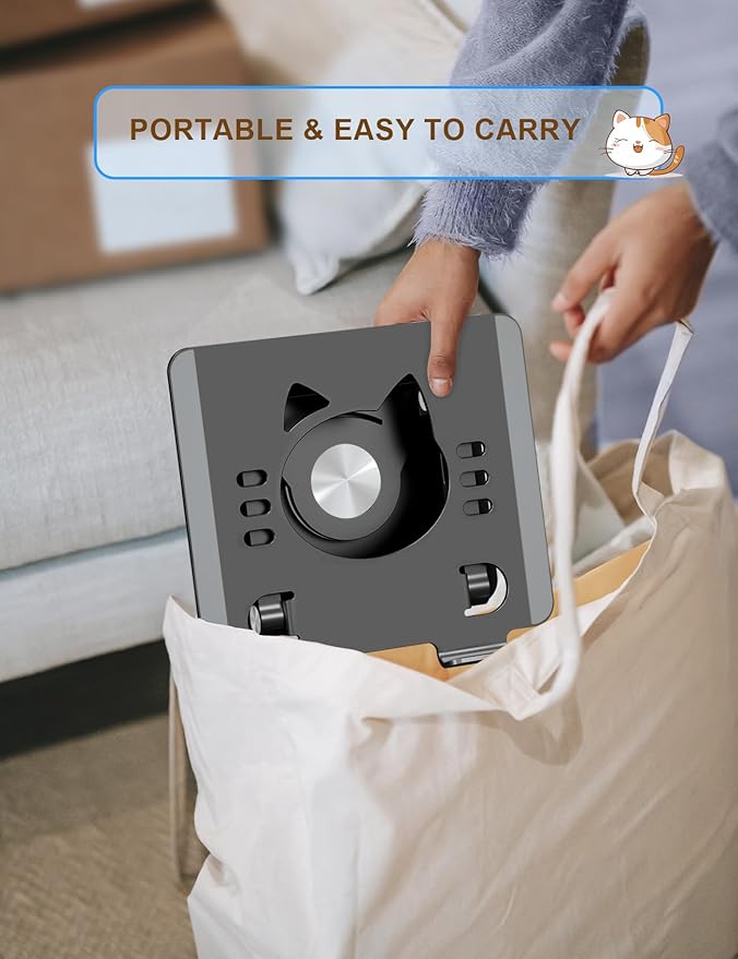 Tablet Stand 360° Rotating Aluminum Holder, Adjustable, Portable and Foldable