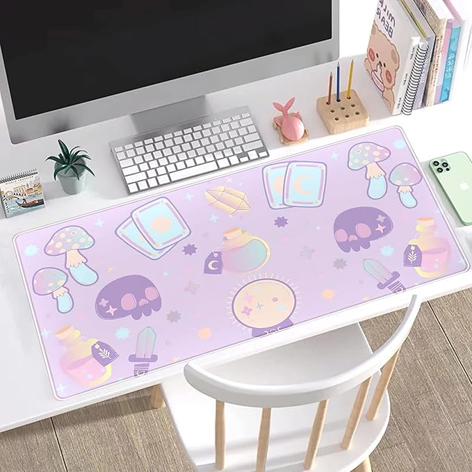 Kawaii Purple Desk Mat, Cute Witchy Elements Mouse Pad, Desk Pad Mystical Goth