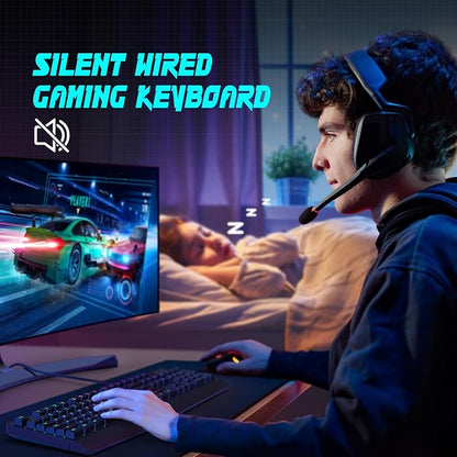 Gaming Keyboard, 7-Color Rainbow LED Backlit, 104 Keys Quiet Light Up Keyboard