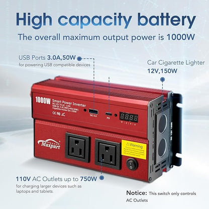 TWING Car 1000w Inverter, 12v DC to 110v Power Inverters