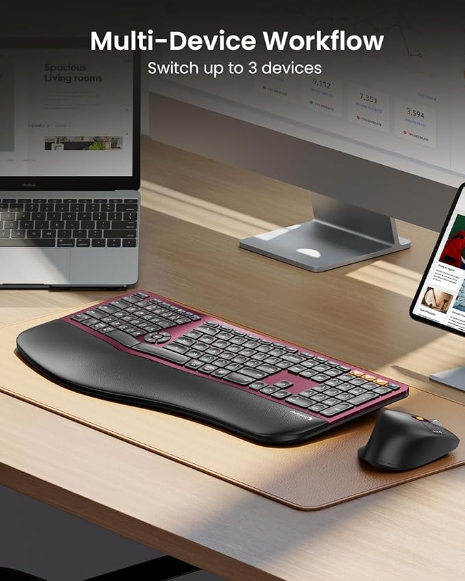 ProtoArc Ergonomic Wireless Keyboard Mouse, EKM01 Plus Full Size Ergo Bluetooth