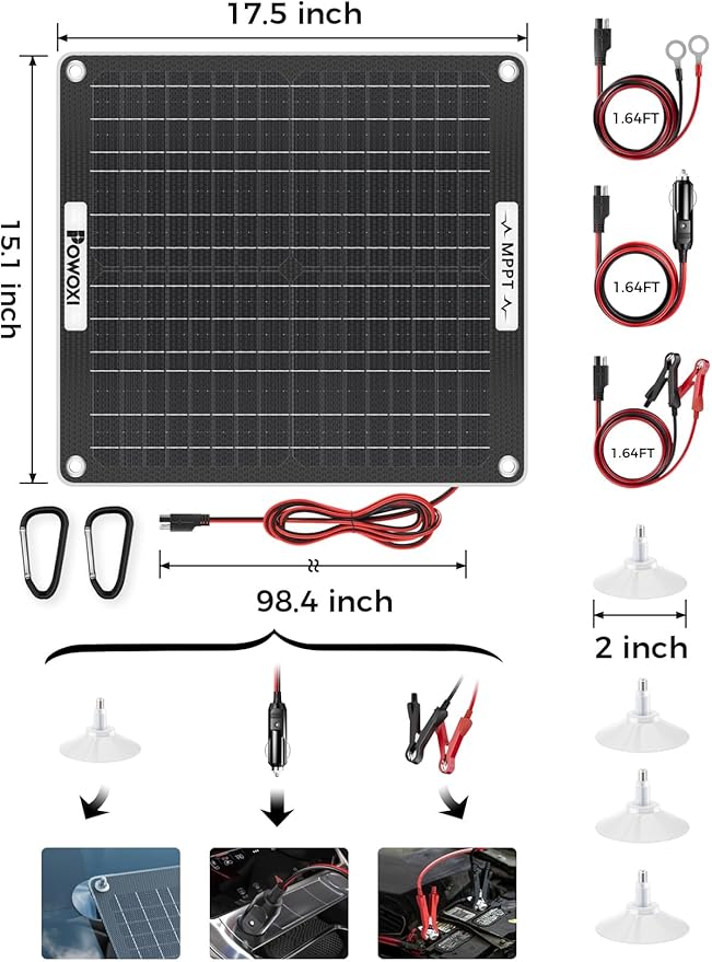 POWOXI 30W Solar Battery Charger: 12V Solar Car Battery Trickle Maintainer
