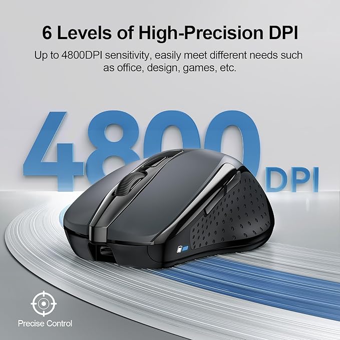 TECKNET Wireless Mouse Rechargeable 4800 DPI Silent USB A & Bluetooth Mouse 6