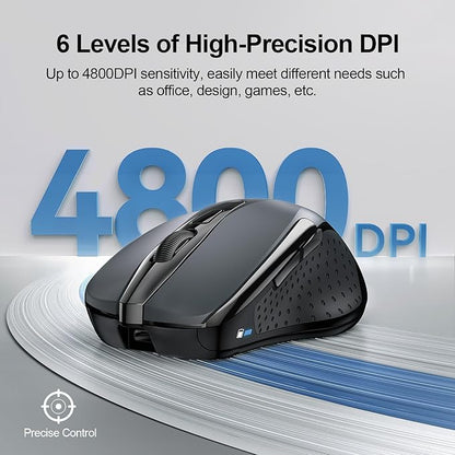 TECKNET Wireless Mouse Rechargeable 4800 DPI Silent USB A & Bluetooth Mouse 6