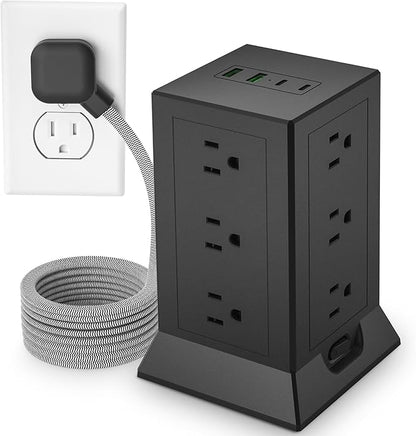 Power Strip Tower with Multiple Outlets 16.5 Ft Extension Cord Flat Plug with
