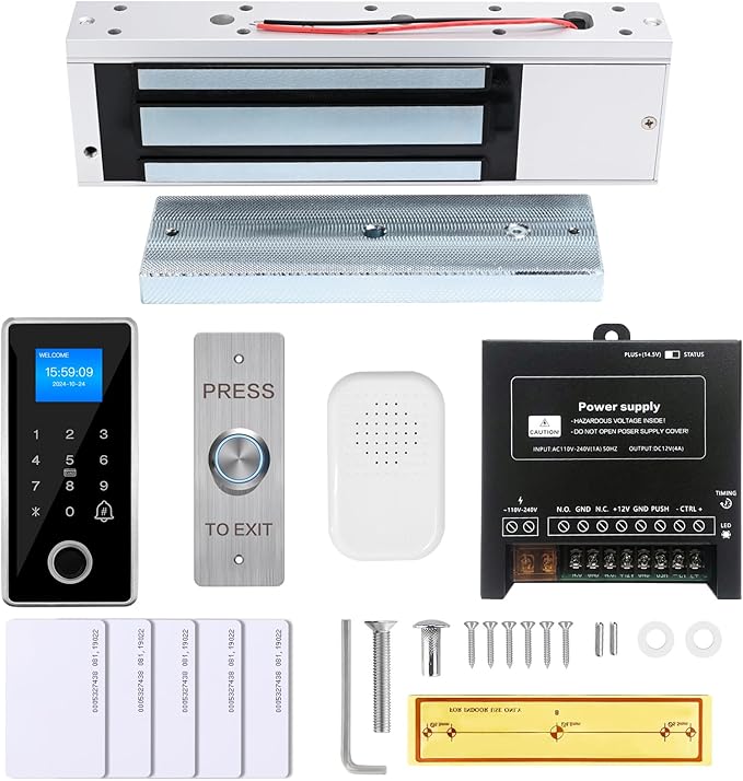 Waterproof Electric Magnetic Fingerprint Door Access Control Kit - 1200 lb