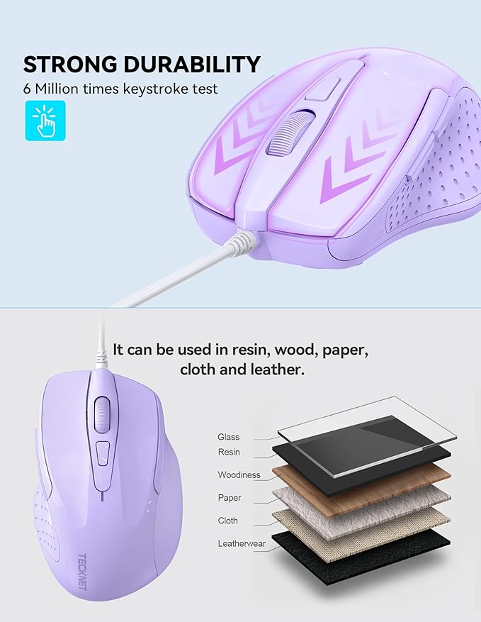 TECKNET Wired Mouse, 6-Button Corded