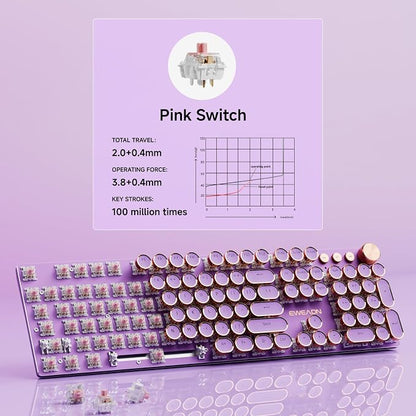EWEADN V20 Typewriter Keyboard Wireless, 104 Keys Typewriter Style Mechanical